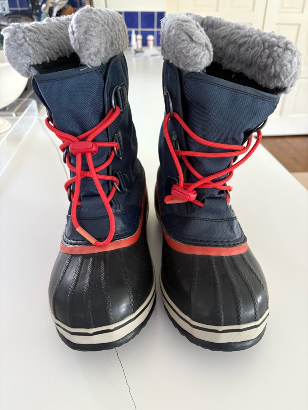 Sorel Kids Navy and Red Lace Waterproof Snow Boots